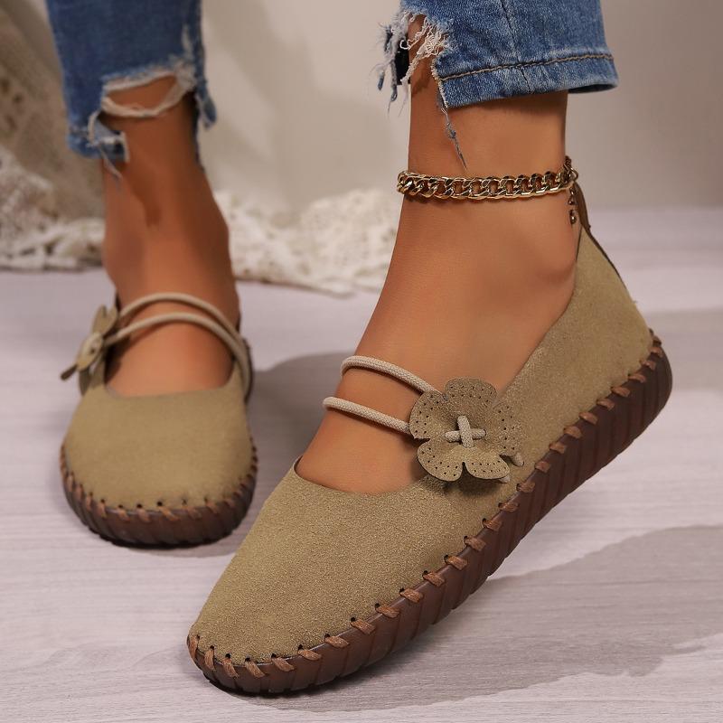 Retro lightweight soft sole mother shoes women's round head breathable stitching breathable shallow mouth single shoes wish