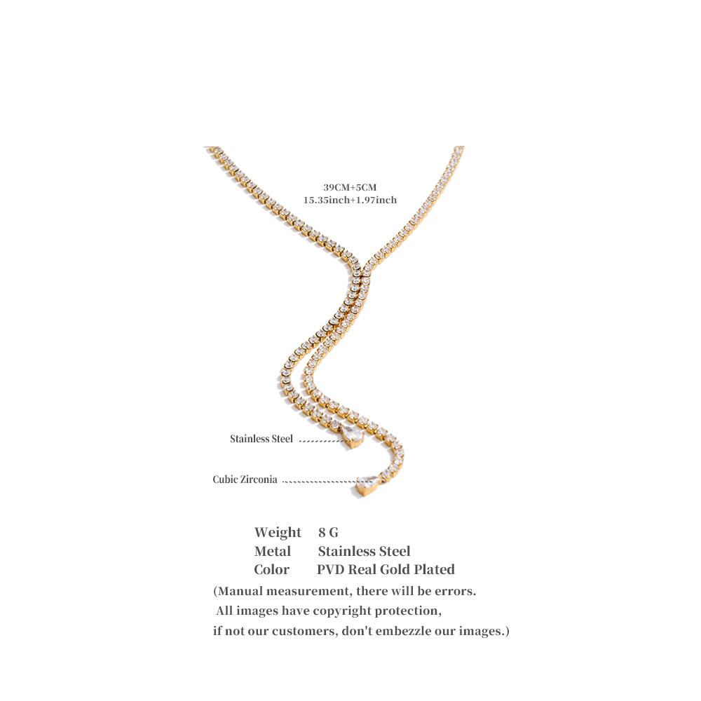 Yhpup Delicate Full Cubic Zirconia Chain Pendant Premium Necklace Stainless Steel Luxury Temperament Bling Jewelry for Women