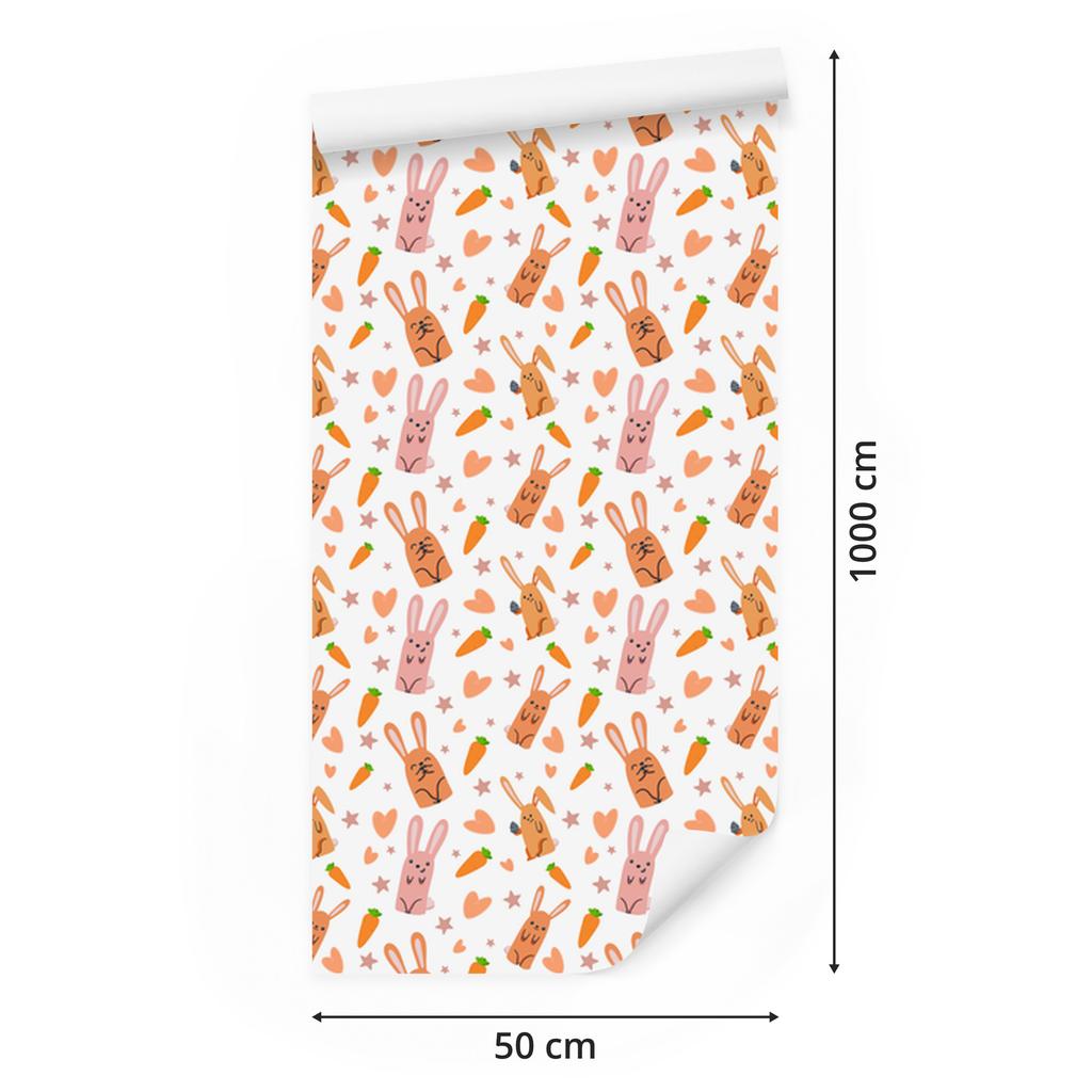 Rabbits Wallpaper White, Cream and Peach for Living Room and Bedroom 50x1000