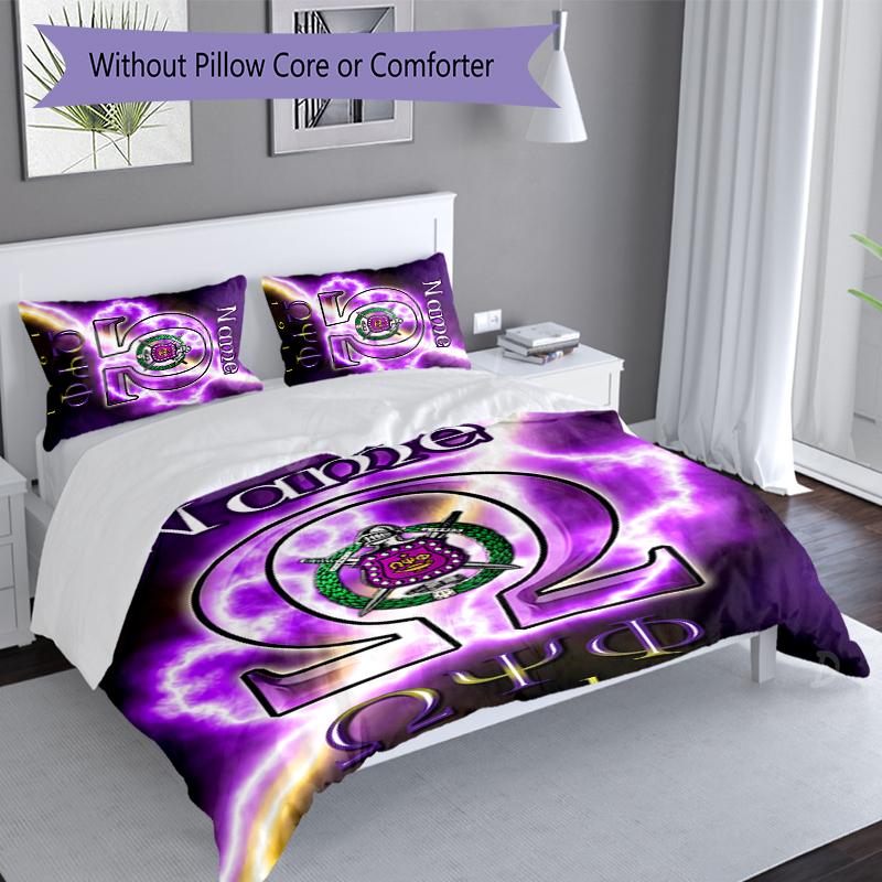 3pcs Custom Name Omega Psi Phi Bedding Set,Includes 1 Duvet Cover and 2 Pillowcases,All-season Bedroom Decor