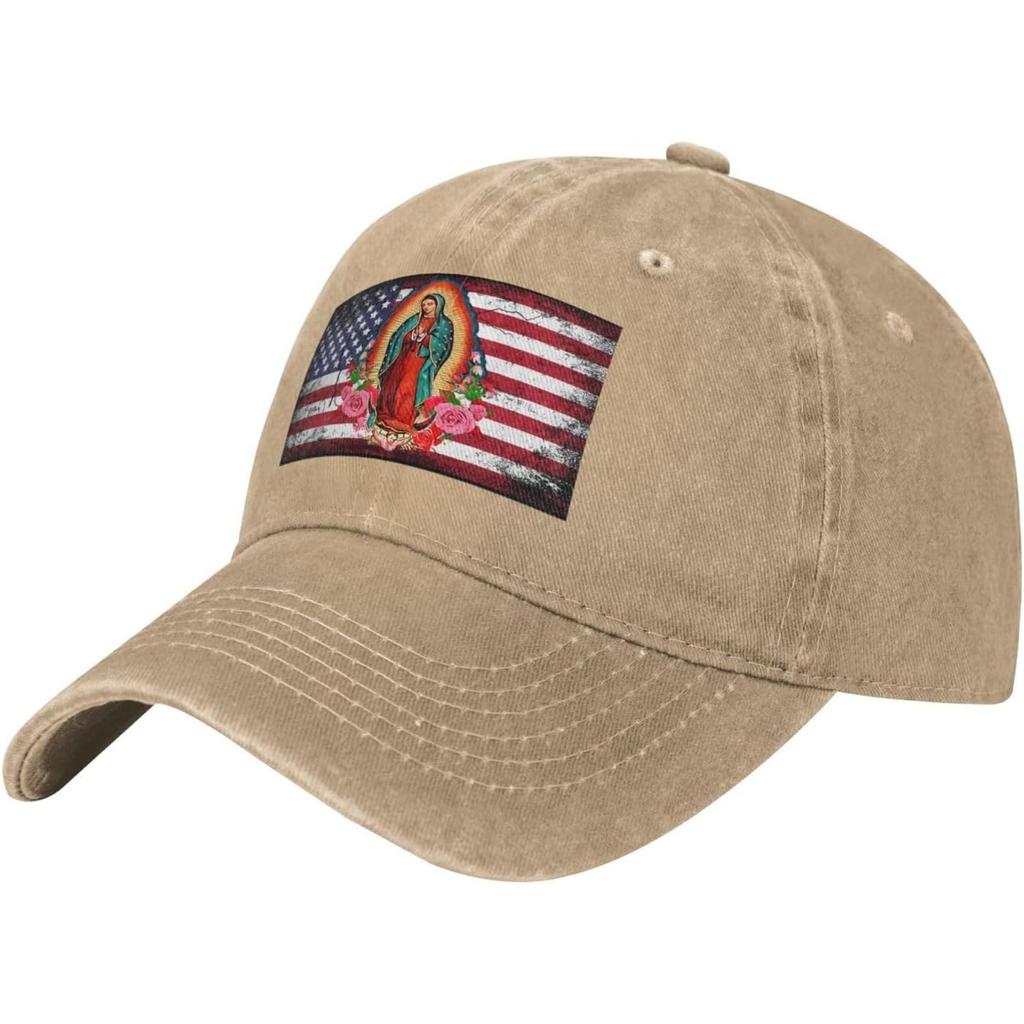 Jungfrau von Guadalupe Amerikanische Flagge Gewaschene Baseballkappe Unisex Baumwolle Verstellbar Outdoor-Hut