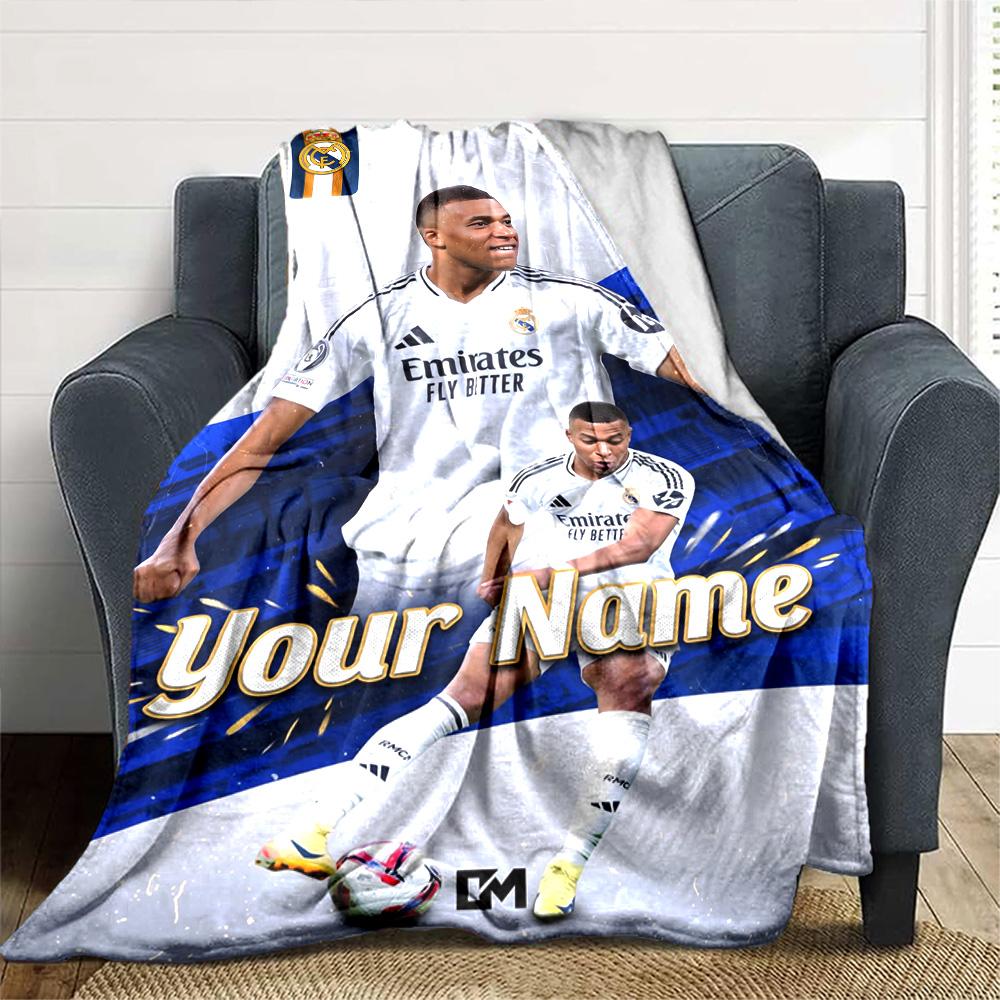 Mbappé Customize Text Blanket Gift Personalized Blanket Comfortable Versatile for Chair Seaside Living Room Bed Four Seasons Multipurpose