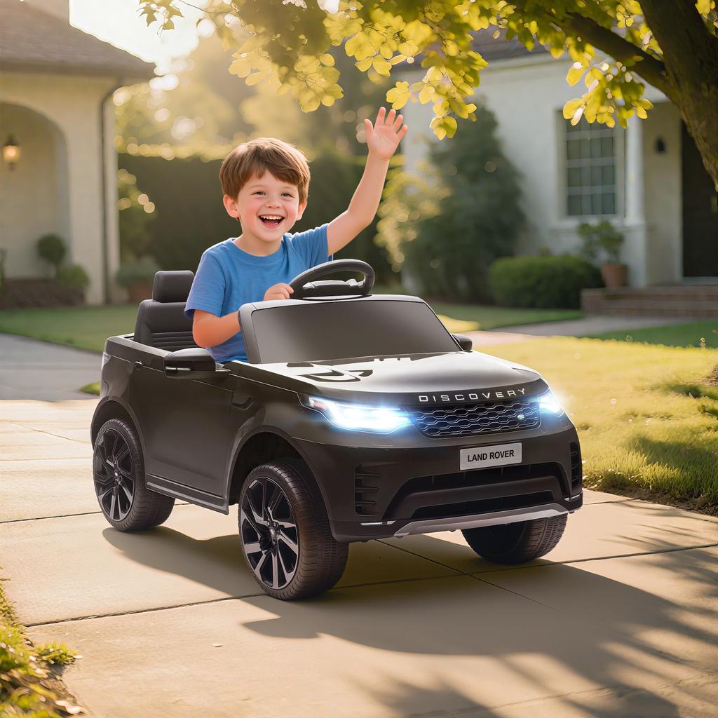 Land Rover Discovery Licensed 12V Kids Electric Car with Remote, 4 Wheel Suspension, Slow Start, Lights, Music, Black