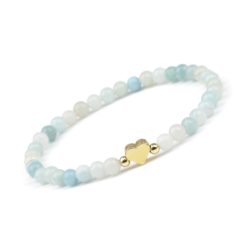 

1pc Fashion 4mm Natural Stone Beads Heart Charm Stretchable Bracelet For Women Daily Jewelry