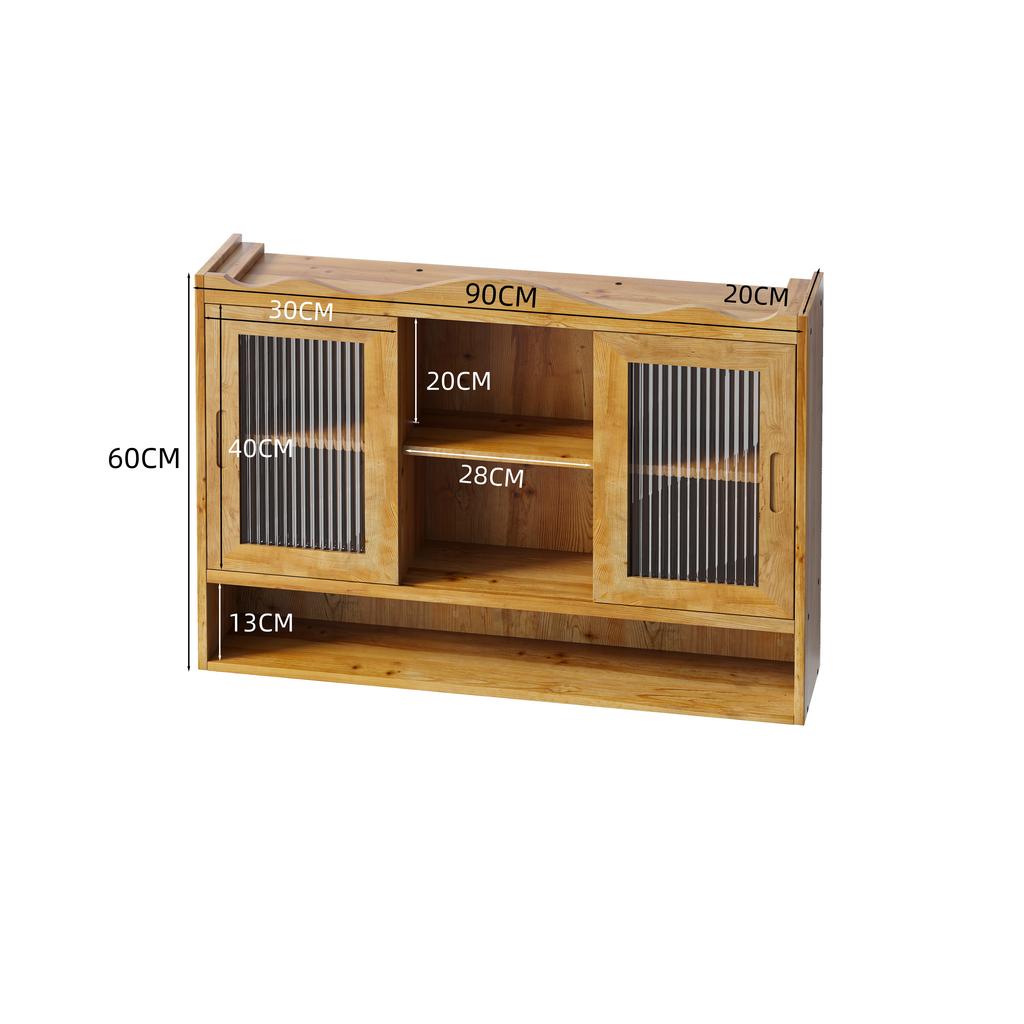 90CM Retro 2 Door Sliding Cabinet Three Layers of Storage Space,Suitable for Bathrooms,Kitchens,Dining Rooms,Natural