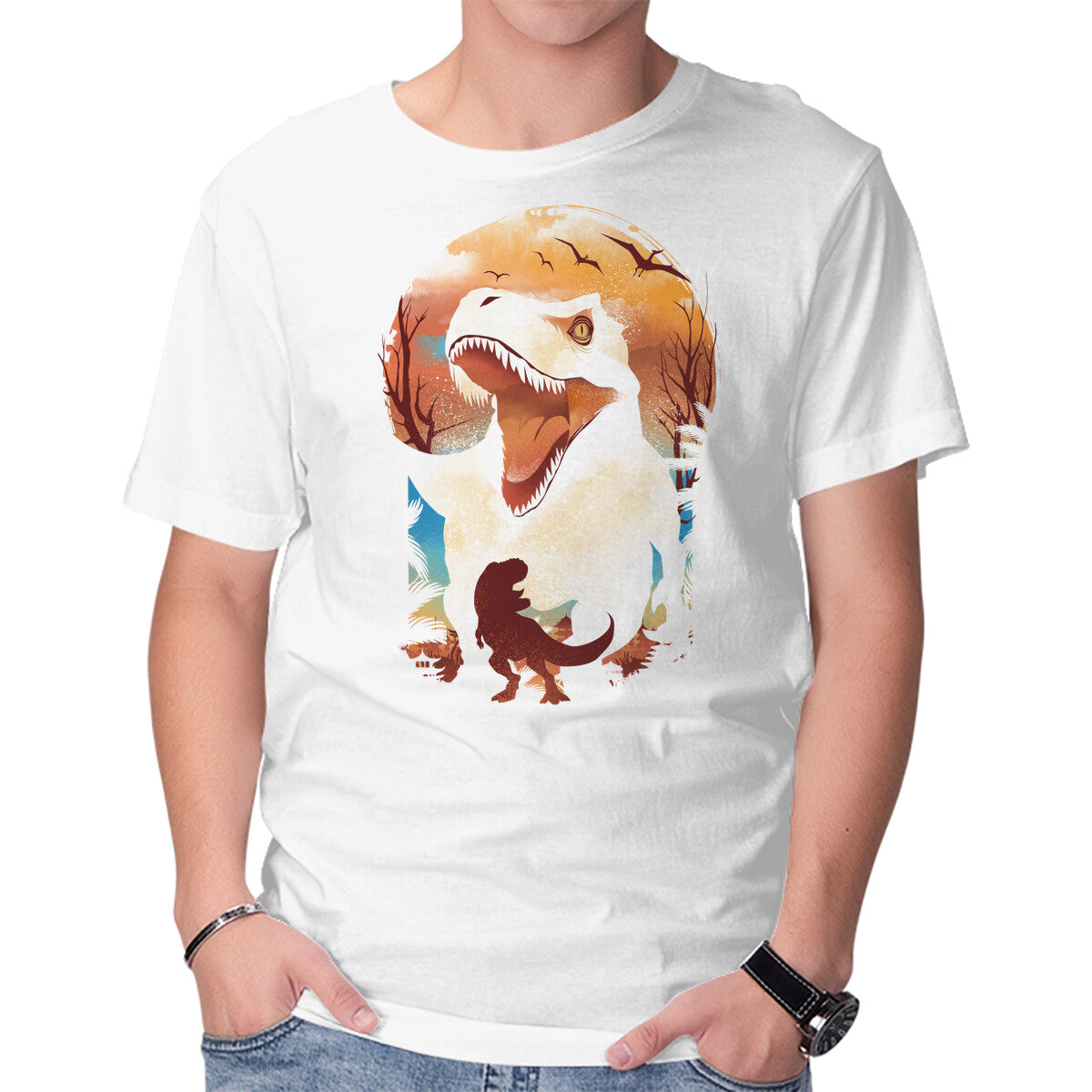 Unisex Crew Neck T-Shirt Ukiyo T-Rex Graphic Short Sleeve Casual Tee XS