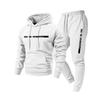 Mens Casual Hooded Sweatshirt Set With Letter Print Fleece-Lined Top Pants Winter Streetwear
