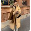 Chinese Style Cotton Coat with Fur Collar Women Winter Long Loose Solid Color Warm Jacket