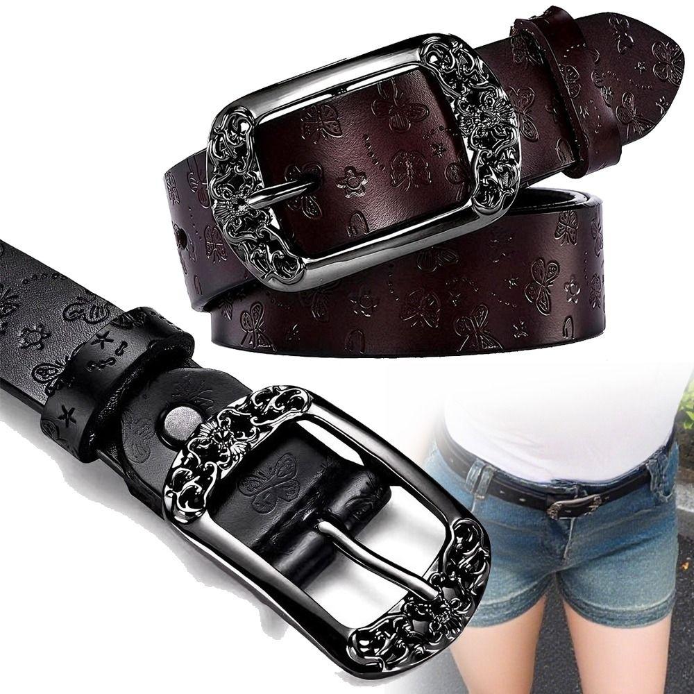 Alloy Pin Buckle Carved Waist Belt Harajuku Punk Waistband Fashion PU Leather Belt  For Women