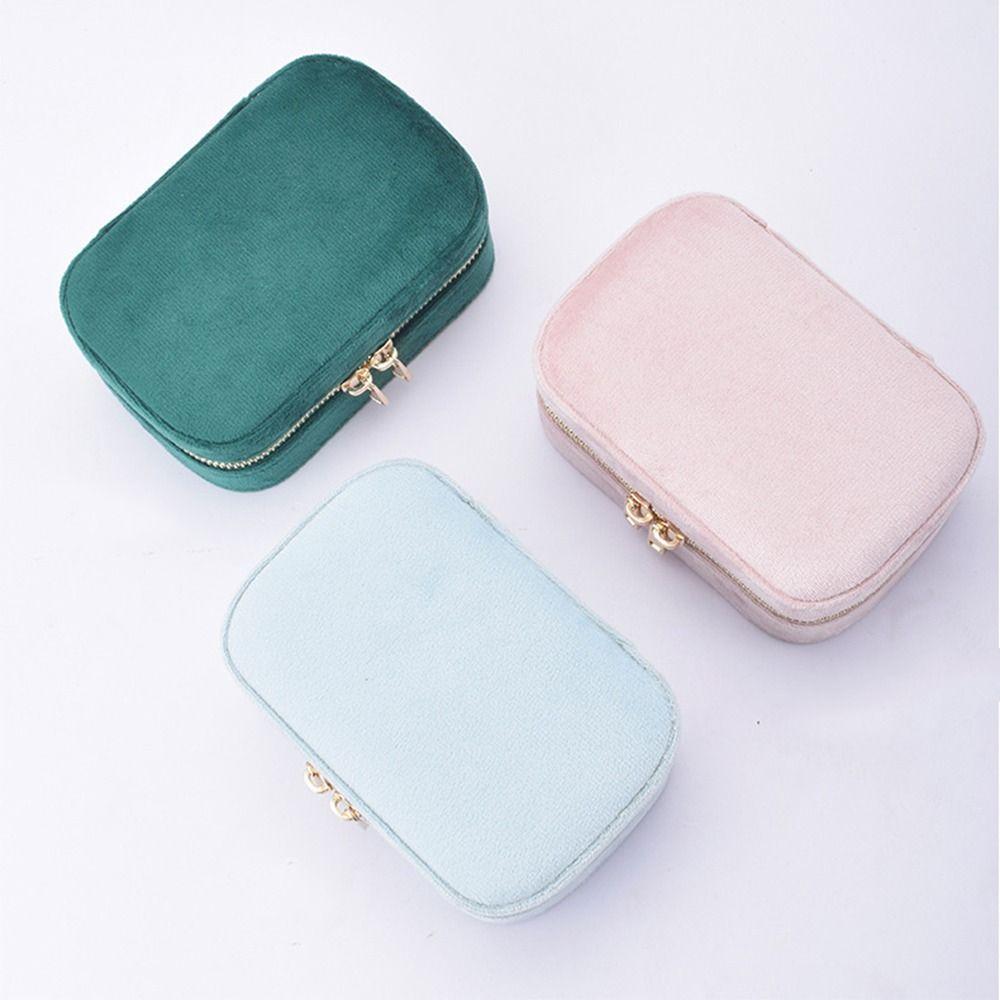 Velvet Portable Jewelry Box Zipper Closure Necklace Storage Case  Rings Storage Case