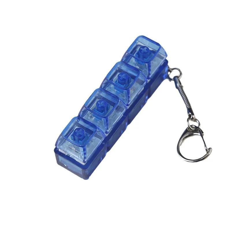 4 Keys Keyboard Fidget Toy Keychain Stress Relief Clicker Fidget Keyboard with LED, Squeeze Toy Crystal Transparent Bag Charm