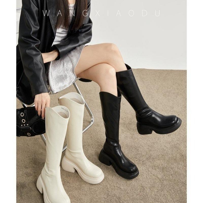 Footwear Elegant Heeled Shoes for Women Brown Ladies Boots Platform Winter Knee High Shaft Heels Long Boot Free Shipping Offer