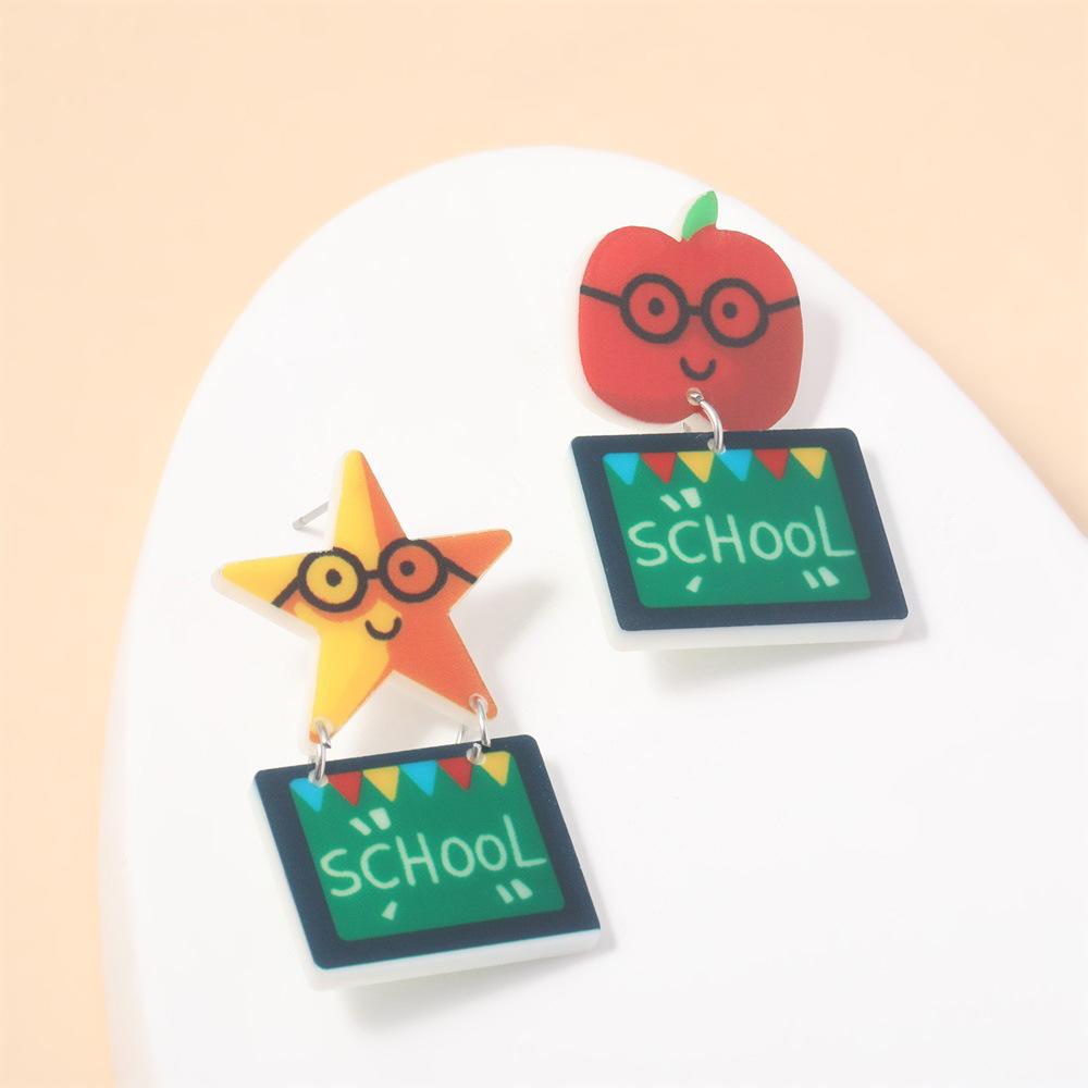 Fully Managed Environmentally Friendly Acrylic Earrings, Personalized School Season Blackboard Stars Apple Shape Earrings