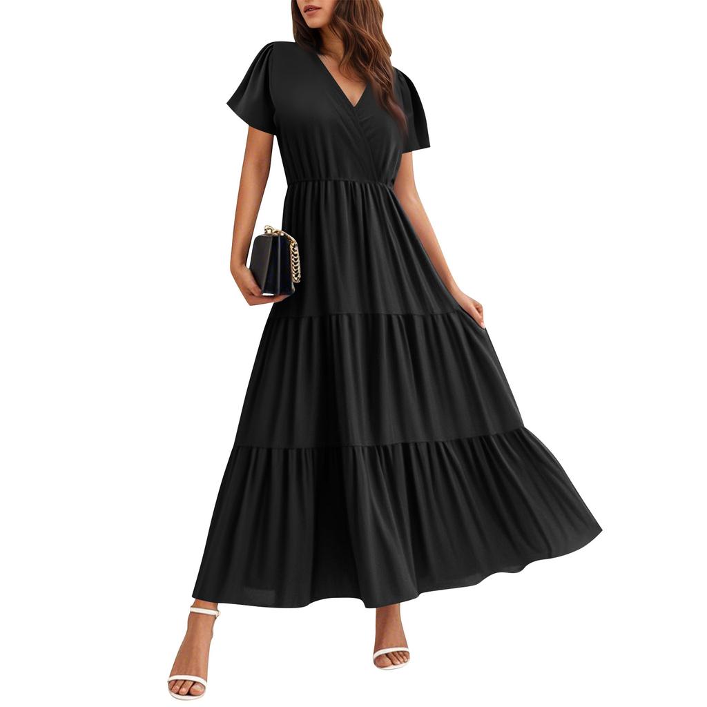 Dámské splývavé šaty Dámské letní šaty Ležérní maxi šaty s krátkým rukávem Formální maxi šaty