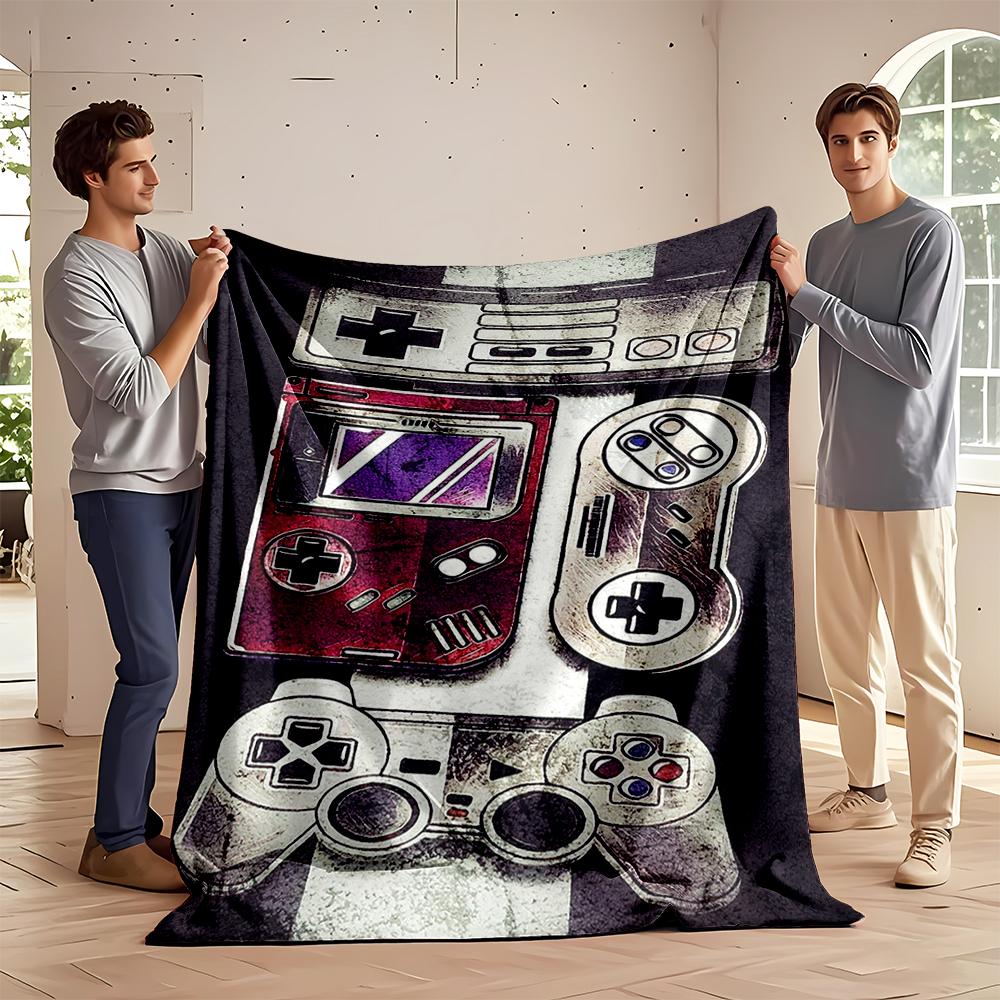Retro Gaming Consoles and Controllers Design Flannel Blanket for Bedroom, Living Room, Sofa, and Nap Sofas