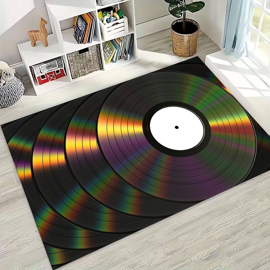 Schallplatte Musik DJ Bildschirm Band Teppich für Wohnzimmer Sofa Schlafzimmer Haus Fußmatte Dekor,Große Kinder Spiel Rutschfeste Bodenmatte