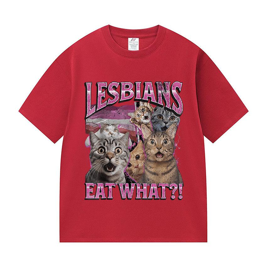 Vintage Lesbians Eat What Funny Cat Meme T Shirts Men Women Aesthetic Fashion Short Sleeve T-shirt Summer Oversized Cotton Tees
