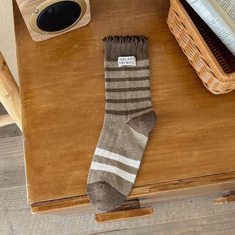 Black Fungus Lace Socks, Women's Spring and Autumn Cloth Label Long Socks, Pure Cotton Breathable and Versatile Mid-calf Socks