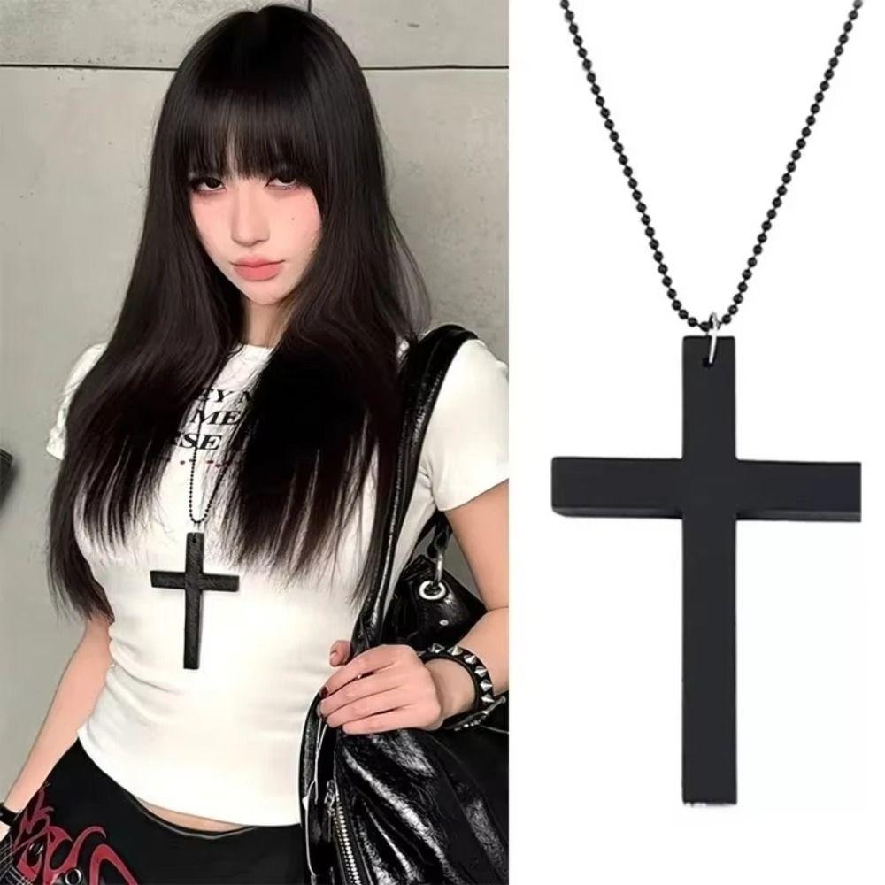 Choker Y2k Punk Gothic Necklace Sweater Chain Cross Necklace Wood Cross Pendant Halloween