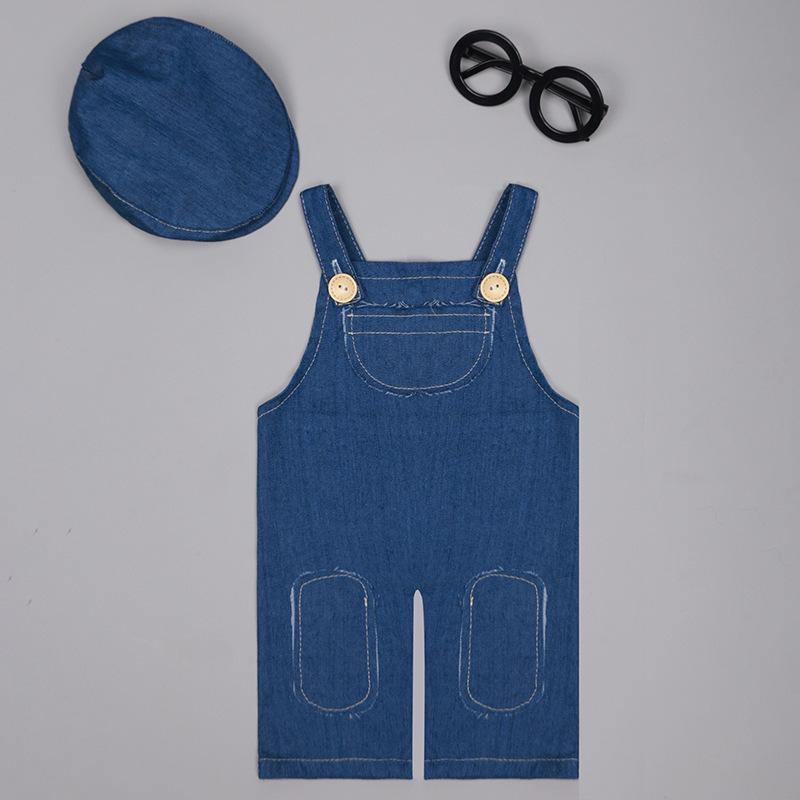 Newborn Denim Overalls & Hat Set for Baby Photo Shoots