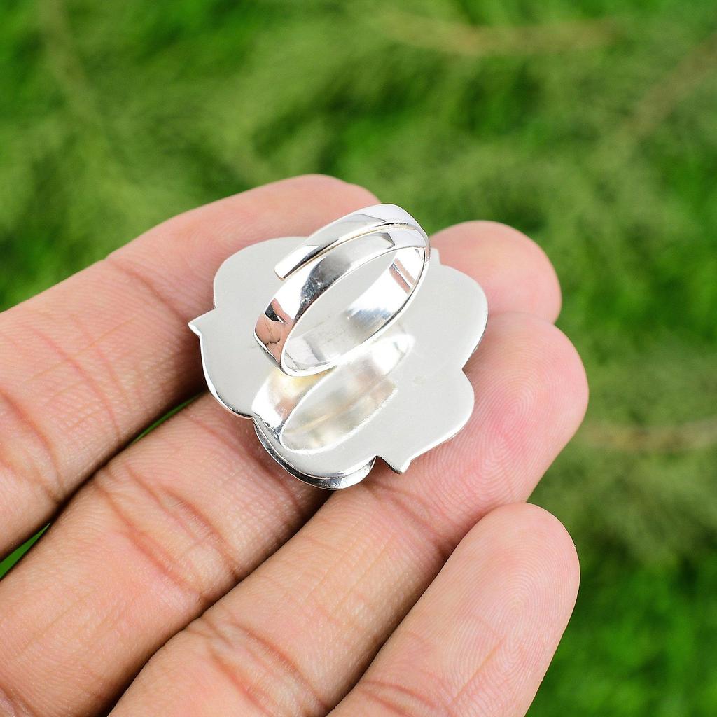 Natural Swiss Blue Topaz Stackable Flower Adjustable Ring 925 Silver