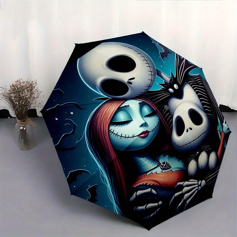 1 Auto Open Jack Skellington, Sally Themed Colorful 8 rib Portable Umbrella for Men and Women, A Compact Commuting Companion Suitable for Da