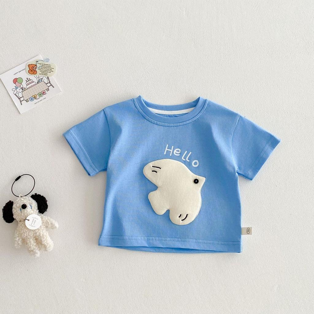 Kids Cartoon Patch T Shirt 3D Elephant Print Summer Short Sleeve Top Boys Girls Lightweight Base Shirt