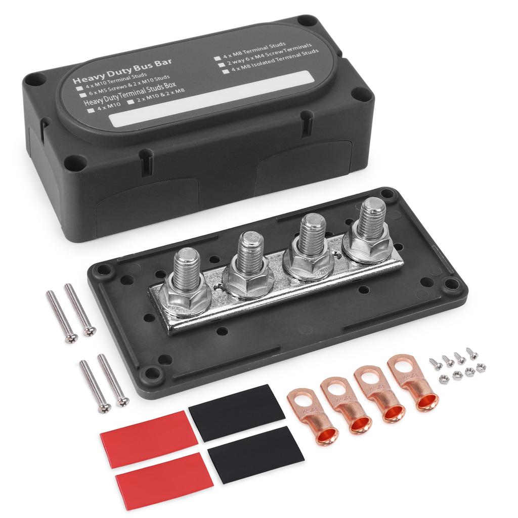 Power Distribution Block Module Heavy Duty Bus Bar 4 Studs Single Row 12-48V Copper Nickel Nylon M6 M8 M10 For Truck Car Boat