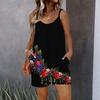 Womens Sleeveless Spaghetti Strap Romper Radial Gradient  Print Pocket Short Jumpsuit
