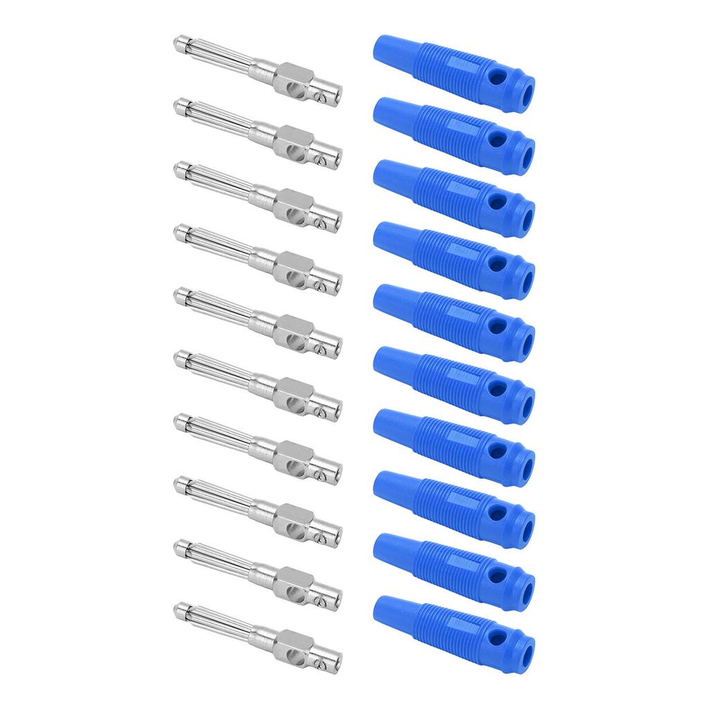 10Pcs 4mm 7Pin Banana Plug Copper 1000V 32A Stackable Male Plugs with Soft Sleeve Screw TightBlue