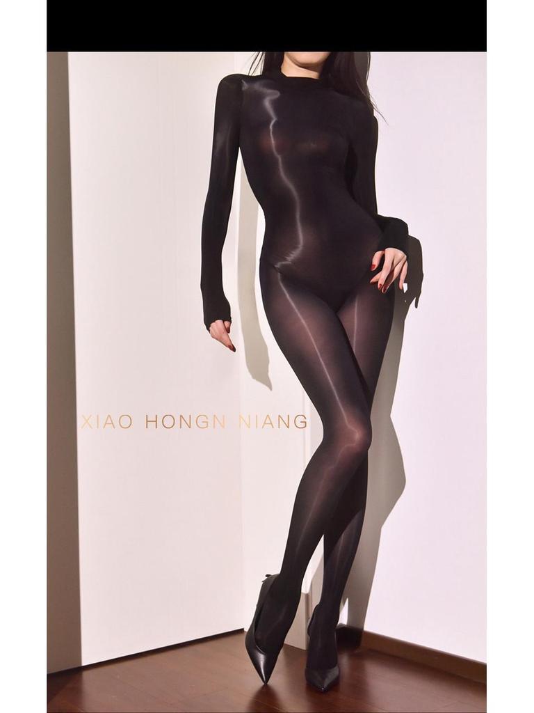 912-Needle Seamless Shiny Bodysuit: Full-Body, Oily, Tight-Fitting, Sexy Stockings