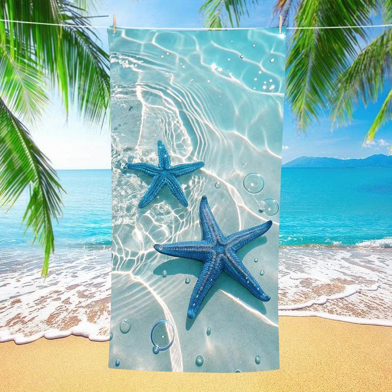 Clear Underwater Blue Starfish Beach Towel Seabed Bubble Ocean Print Quick Dry Lightweight Absorbent Towel for Beach Summer