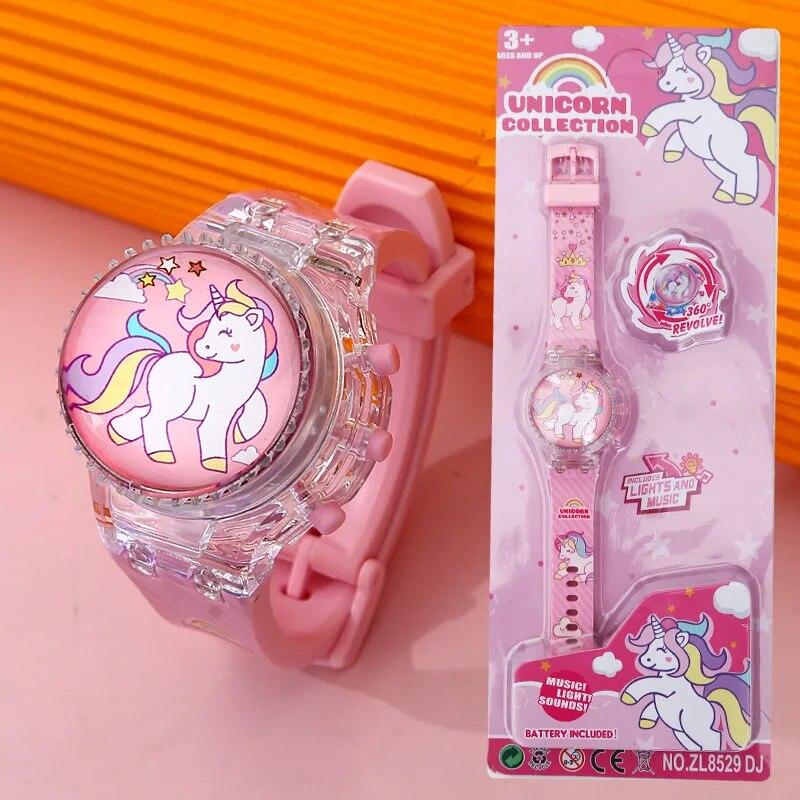 Fashion Creative Gyro Turntable Unicorn Light up Watch Students Watch Colorful Horse Light up Electronic Display