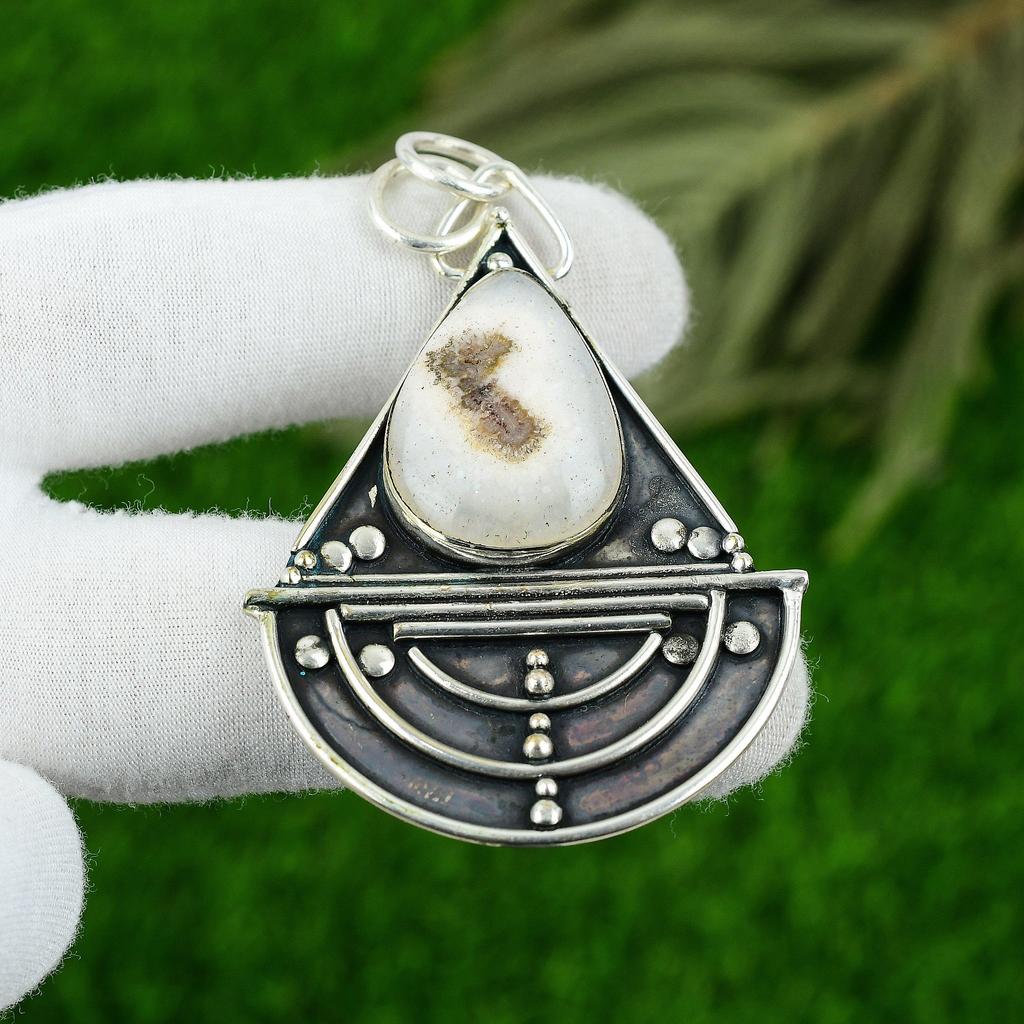 Natural Solar Moss Opal Gemstone Jewelry 925 Sterling Silver Pendant For Girls