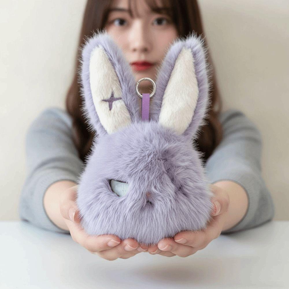 Fluffy Halloween Plushie Compact Stitched Bunny Bag Pendant Gothic Rabbit Key Organizer