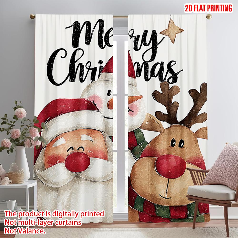 

2pcs,2D plane printing Window Curtain Santa_ Snowman and Reindeer Polyester Fabric (without rod) Room Decor Ldeal for Bedroom, 52.50×116.00 CM 2pcs