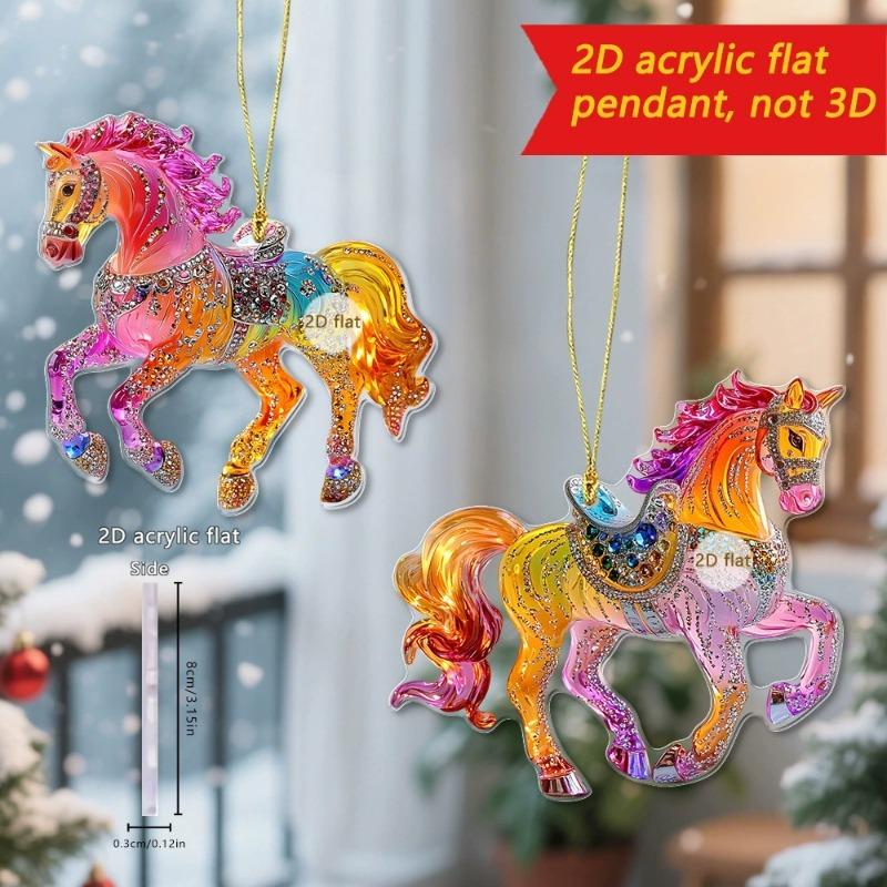 Acrylic Horse Keychain & Hanging Decor - Golden/Ebony Cartoon Style, Car Backpack Home Festival Gift Ornament