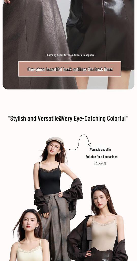 French Lace Camisole Tank Top with Chest Pads, No Bra Needed, Slimming Base Layer.