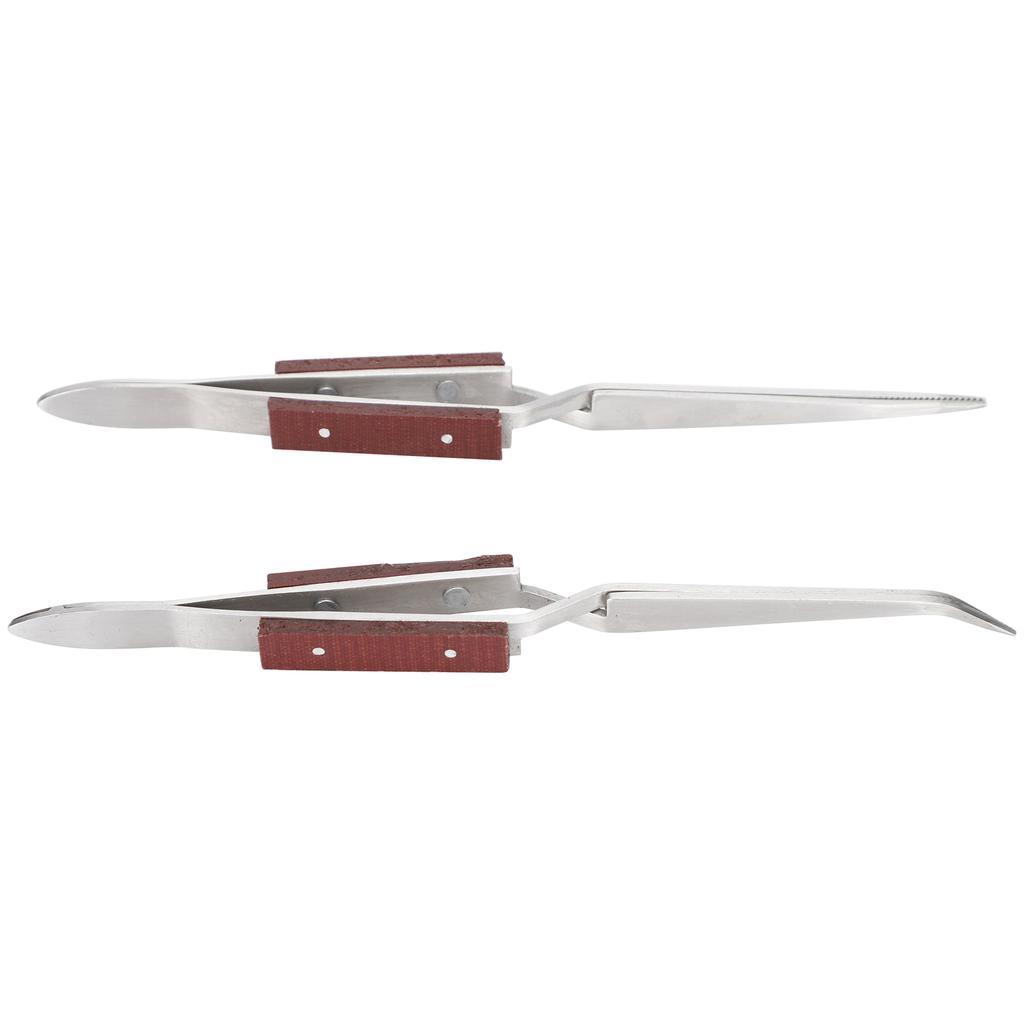 2Pcs Lock Tweezer Fixed Jewelry Soldering Pointed Straight Curved Tip DIY Craft Tool