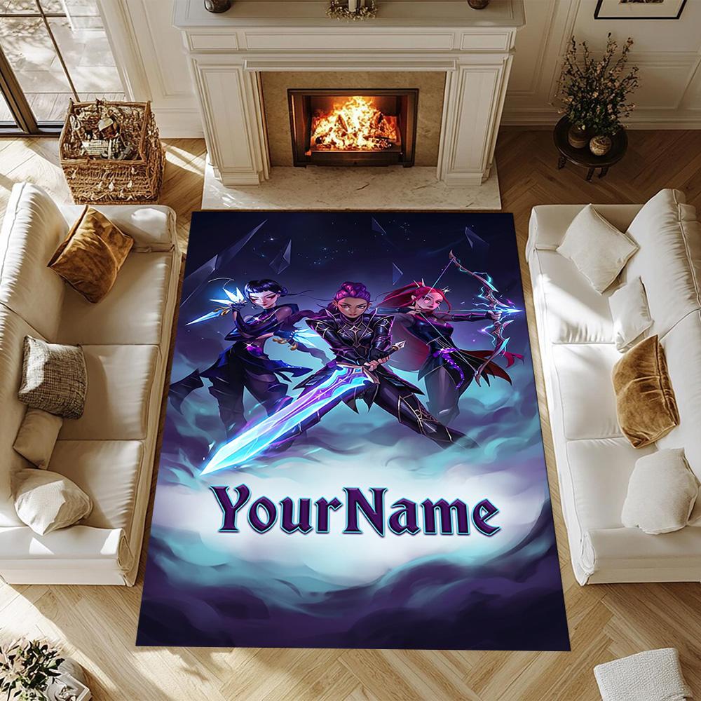 Demon Hunter Girls (2) Customize Your Name Rug, Office Chair Cushion, Home Bedroom Living Room Gift.