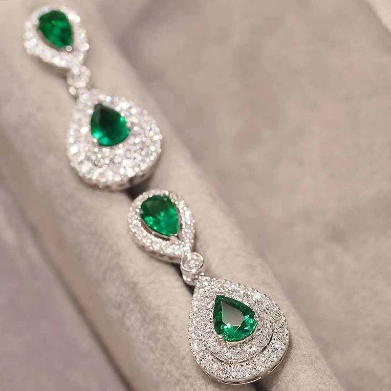 

Huitan Elegant Women Drop Earrings Inlaid Bright Green CZ Fashion Wedding Accessories for Lady Party Noble Graceful Zircon Gift