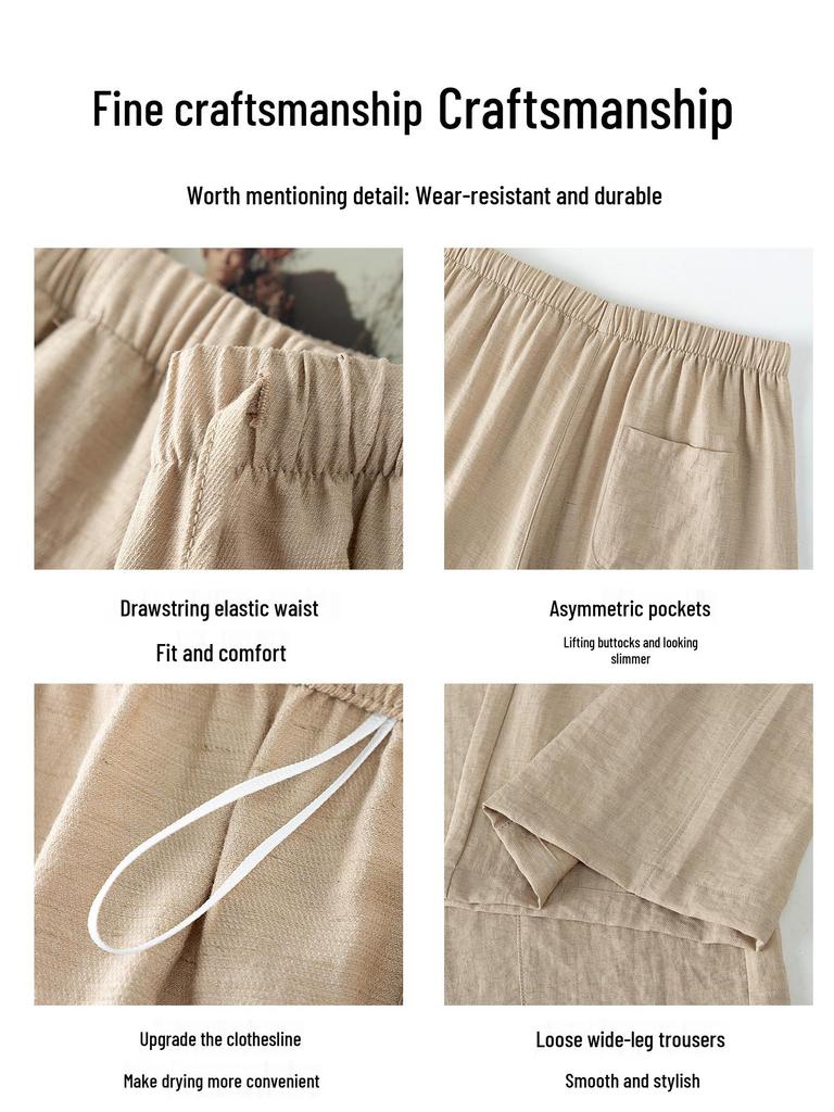 YAMAMOTO Women's Linen Pants - Summer 2026 High Waist, Drapey, Casual, Narrow Straight, Wide-Leg Style.