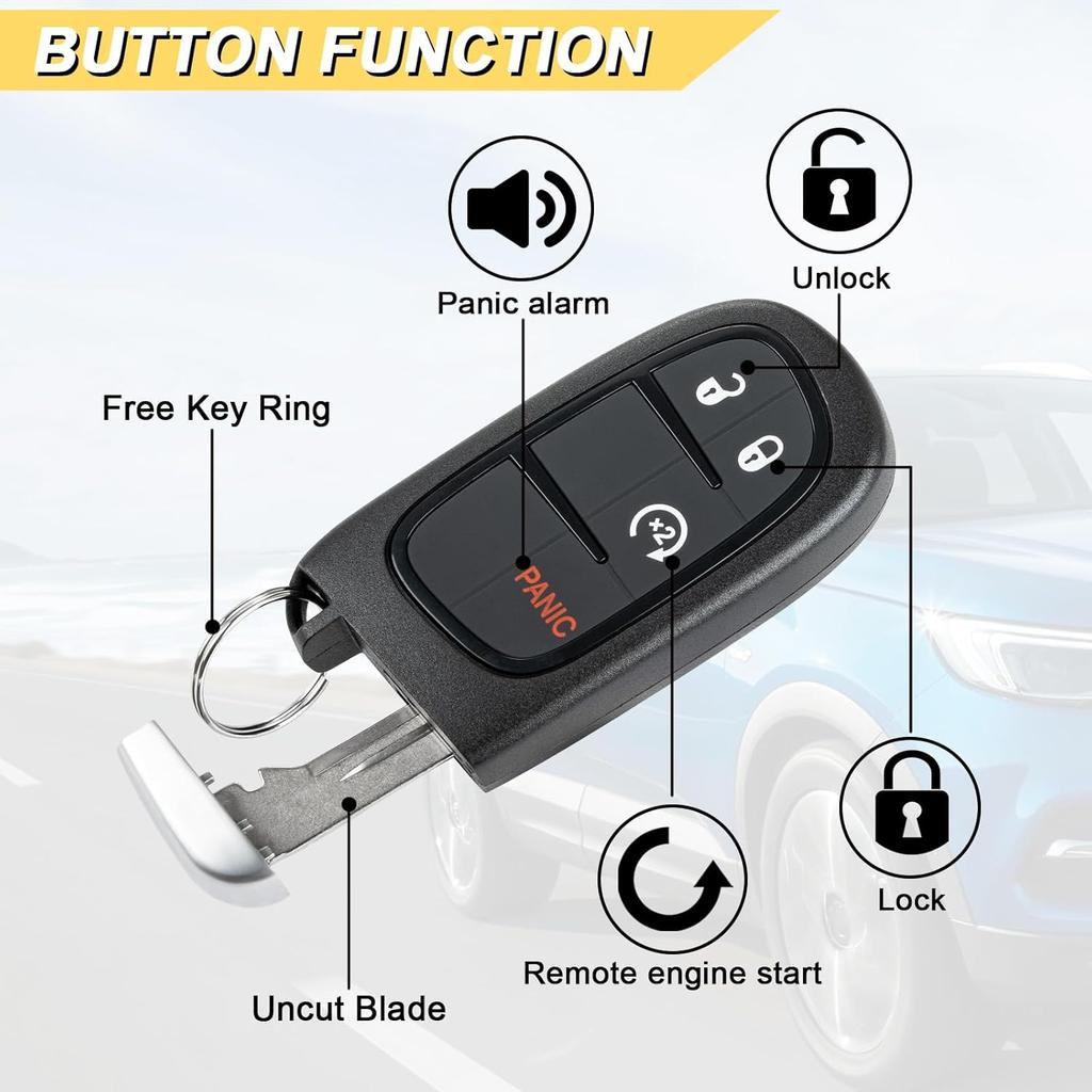 Key Fob Replacement for 2013-2018 Dodge Ram 1500 2500 3500 Car Keyless Entry Remote Control, GQ4-54T GQ454T, 4 Buttons