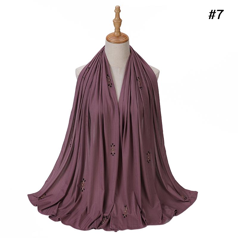 Fashion Ribbed Jersey Hijab Muslim Plain Scarf Crepe Rhinestone Hijab Soft Islamic Shawls Wraps Headband For Women