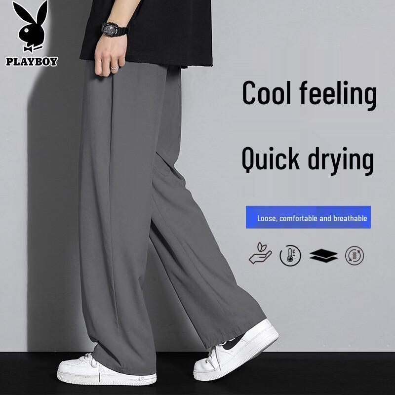 Playboy Men s Ice Silk Loose Straight Wide-Leg Casual Pants 2XL темно-серого