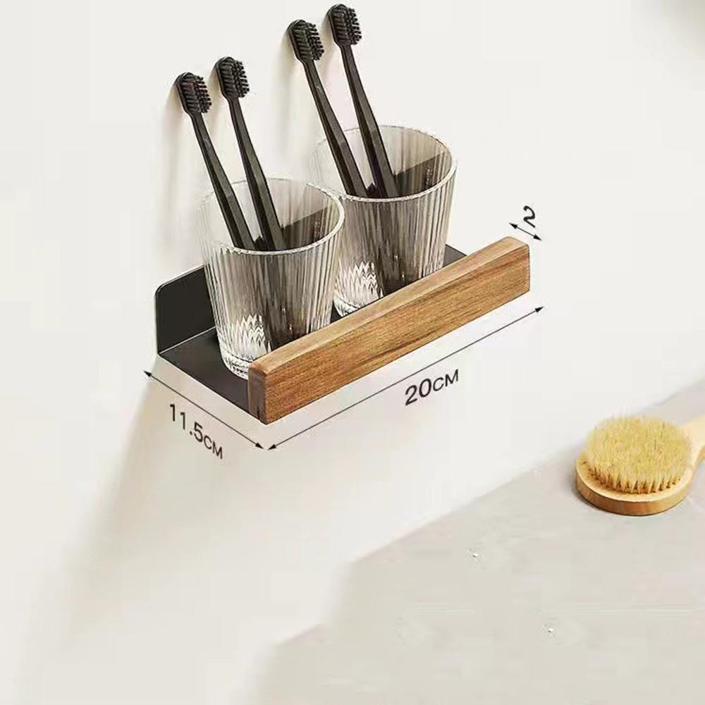 Simple Solid Wood Water Proof Bathroom Shelf for Washbasin Cosmetics Non Perforated Livingroom Wall Mounted Home Decorative Rack