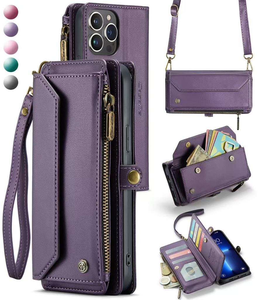 Luxury Zipper Wallet Lanyard Card Slot Multifunction Protective Cover for Samsung for Galaxy Z Fold 3 Made PU Shoulder Bag