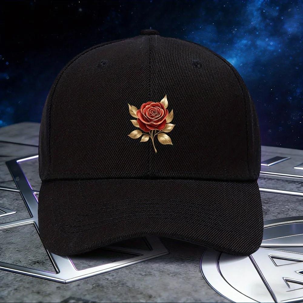 Gold Rose Aufdruck Baseballkappe Unisex Polyester Lässig Verstellbar Sonnenhut
