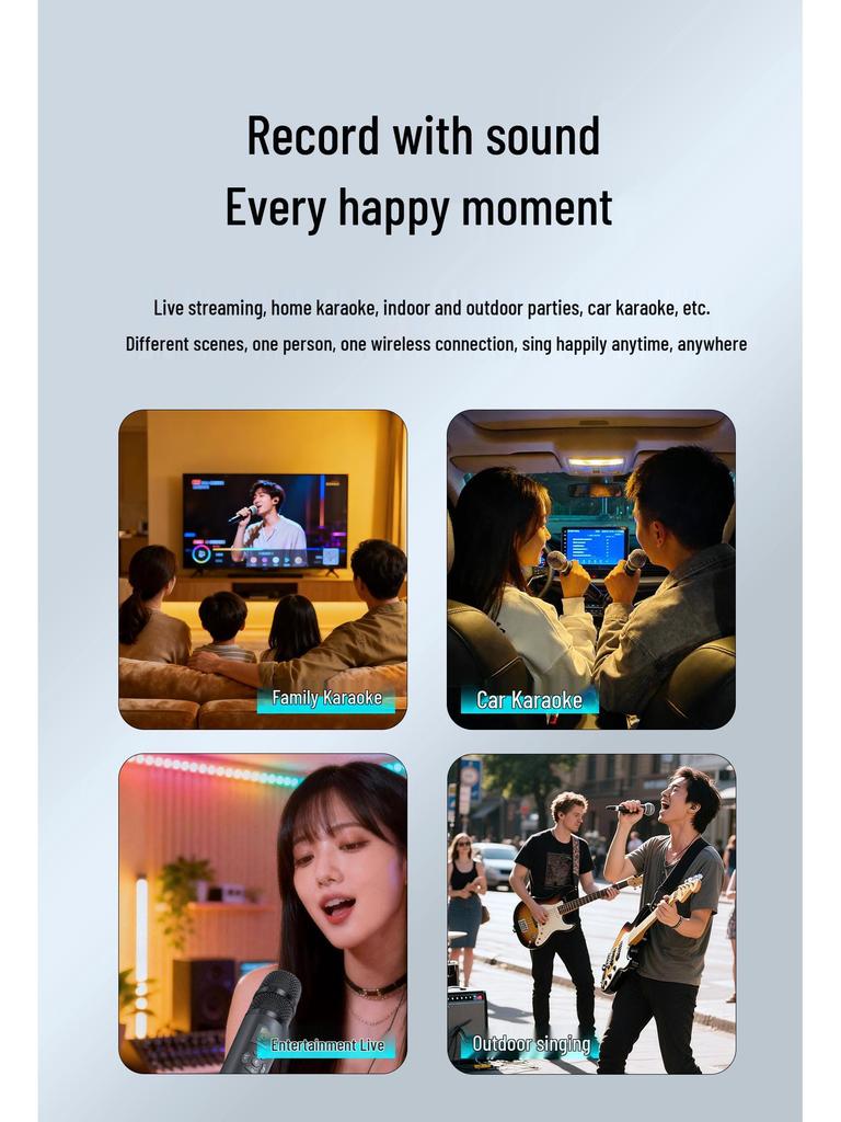 Wireless Bluetooth Dual KTV Microphone with Noise Reduction and Reverb for Home Singing