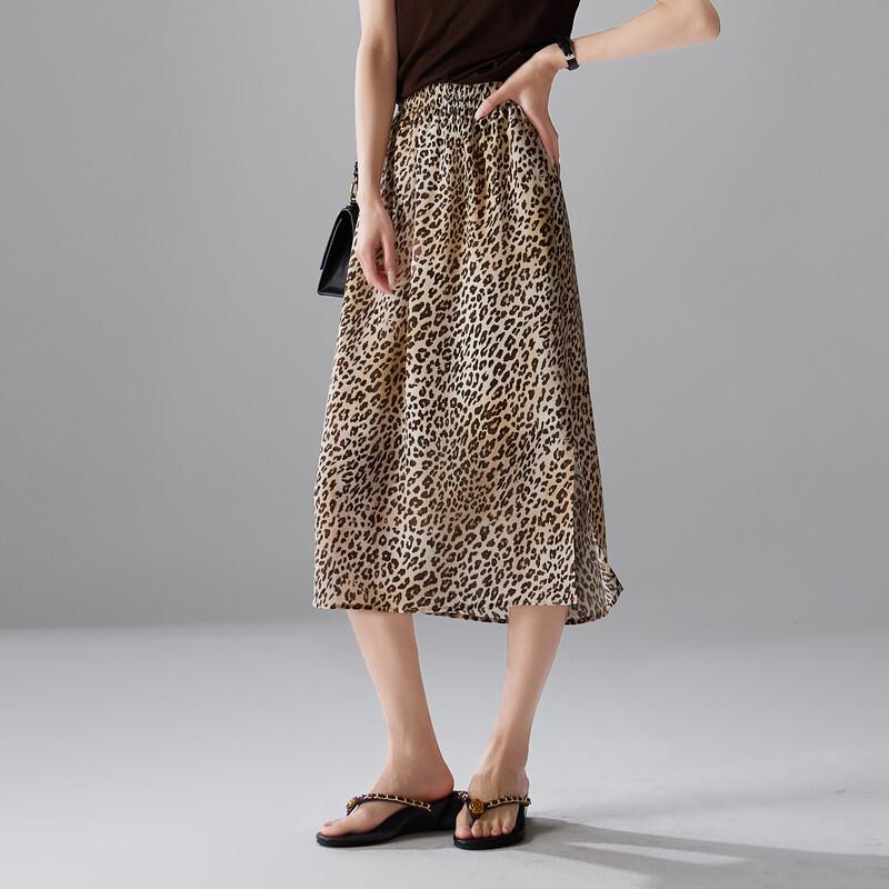 SOFSIL 2026 Summer Leopard Print Silk Straight Midi Skirt
